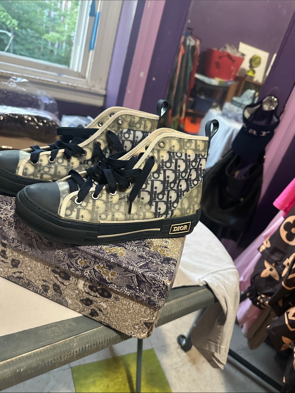 Dior Kids High-Top Logo Sneakers in Navy and White